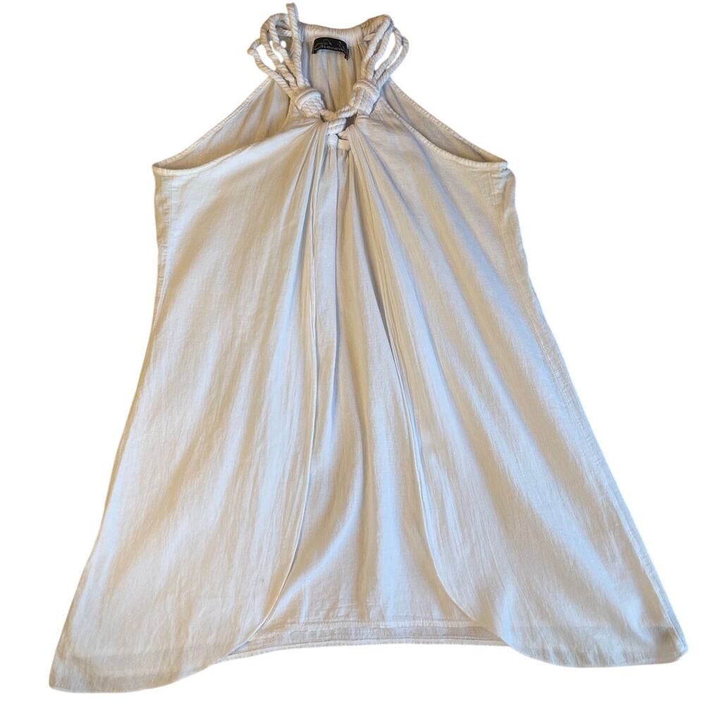 Giocam Cotton Y2K Rope Neck Draped White Long Tank Top Large Boho Swim Cover up